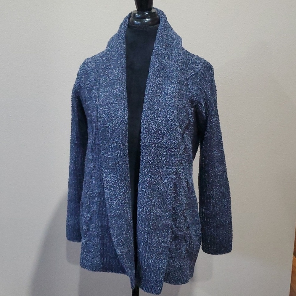Barefoot dreams soft plush open front cardigan blue with large pockets